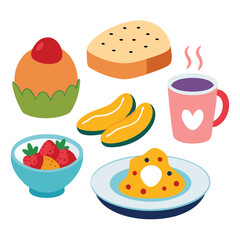 Hand drawn Breakfast food dish collection in white background
