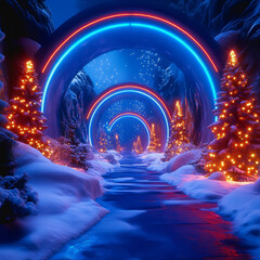 Obraz premium Neon Tunnel in Cyberpunk Style