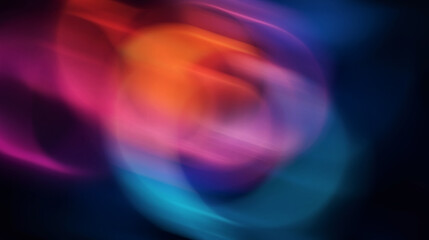 Fototapeta premium Abstract motion blur effect with overlapping, soft shapes in vibrant colors, including shades of orange, pink, purple, and blue, against a dark background
