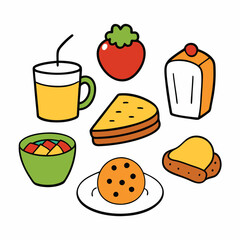 Hand drawn Breakfast food dish collection in white background