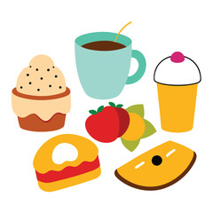 Hand drawn Breakfast food dish collection in white background