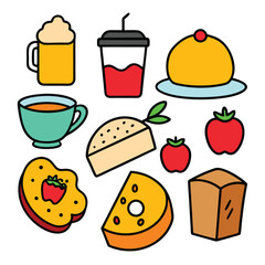 Hand drawn Breakfast food dish collection in white background