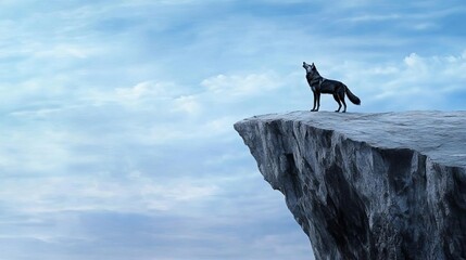 A lone wolf standing on a cliff howling, representing independence and courage in change, Dramatic lighting.
