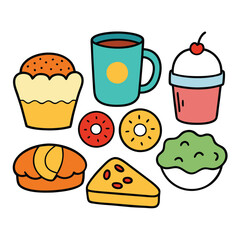 Hand drawn Breakfast food dish collection in white background