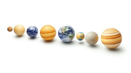 Space model showing planets in order, isolated on white for an educational view