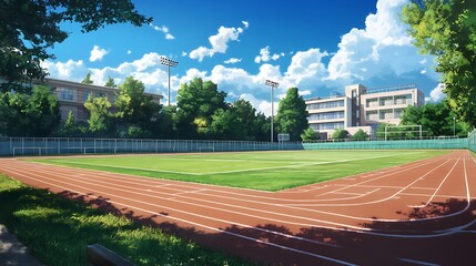 Fototapeta premium Sunny Day at the School Track and Field
