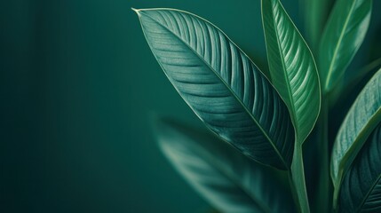 Obraz premium Unique plant macro shot with a green background, showcasing intricate details of the leaf in a fresh and natural style