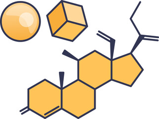 Illustration of cortisol molecule with geometric shapes symbolizing stress and hormones.