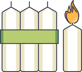 Illustration of emergency candles, one lit, symbolizing preparedness.