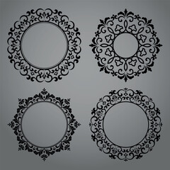 Set of decorative frames Elegant vector element for design in Eastern style, place for text. Floral black and gray borders. Lace illustration for invitations and greeting cards