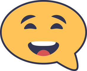 A yellow speech bubble with a laughing face, symbolizing joy and humor.