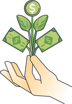 Hand nurturing a money plant symbolizing growth and prosperity in microfinance.