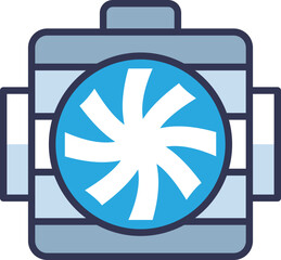 Illustration of a pump motor with a central impeller, symbolizing mechanical power and fluid movement.