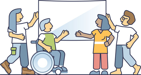 Diverse group holding a blank sign, symbolizing unity and advocacy.