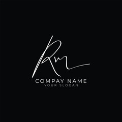 RM initial letter signature style handwritten logo design template