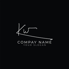 KW initial letter signature style handwritten logo design template