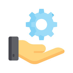 Hand holding a gear, symbolizing technical assistance