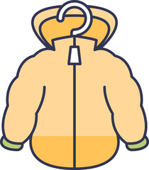 Illustration of a warm jacket on a hanger, symbolizing comfort and warmth.