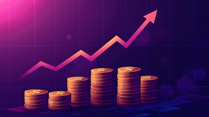 Illustration of coins growing in piles with an up growth