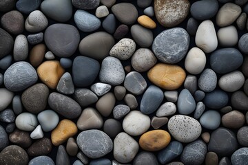 A close-up view of various smooth stones in different colors and sizes.