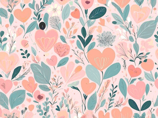 abstract simple pastel flowers in shape of  heart. Flat design  for Valentiness Day