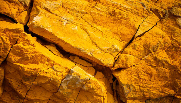 Yellow rock background. Cracked and weathered stone
