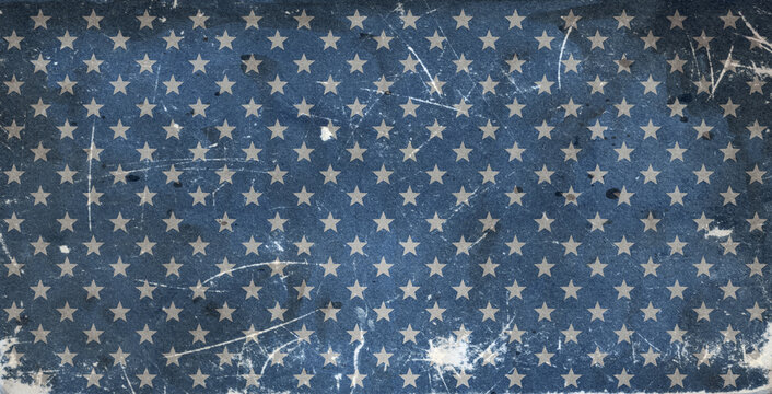 Vintage background in USA flag colors with old grunge retro wall pattern with stars, 4th of july Independence Day theme, festive concept for american national holidays.