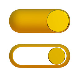 Gold button switch on/off isolated on png transparent background.