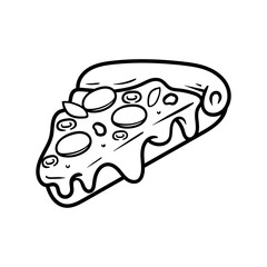 sliced pepperoni pizza isolated drawing coloring line art style sketch classic vintage design illustration