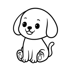fun cartoon character of dog sitting isolated drawing coloring line art style sketch classic vintage design illustration