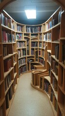 Cozy Indoor Library Maze of Bookshelves