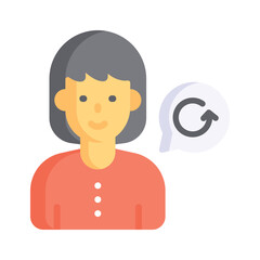 Woman with refresh icon, symbolizing customer service and support
