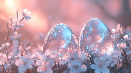 Fototapeta premium Eggs with flower, Easter. 