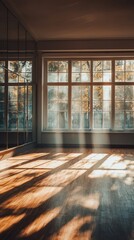 Fototapeta premium Cozy Dance Studio with Mirrored Walls and Wooden Floors