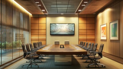 Modern Conference Room with Wooden Paneling