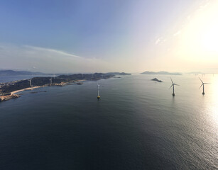 Offshore wind farm in the sea.	