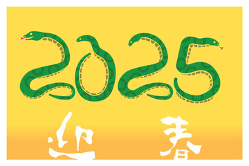 2025年令和7年年賀状テンプレート　巳年　蛇で描いた2025年のイラスト