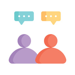 Two people with speech bubbles, symbolizing team discussion or chat
