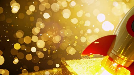 Rocket take off from open box. New project or startup concept. Business development, venture capital investment.