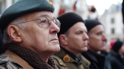 Veterans contemplation during remembrance ceremony. Armistice Day (Martinique)