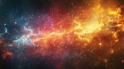 Naklejka premium Abstract galaxy with orange, red and blue hues with light, sparkling stars. AI generative. .