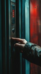 Close-up of Hand Pressing Elevator Button