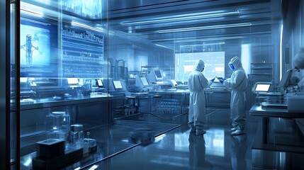 Fototapeta premium Bionanobot Production Facility for Precision Medical Treatments and Human Enhancement with Futuristic Laboratory