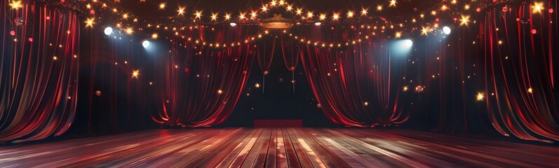 Circus stage podium background 3D carnival light red show curtain. Circus platform stage podium tent theater arena sign vintage spotlight circle stand bulb ringmaster ring cirque cartoon party cinema.
