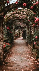 Fototapeta premium Charming Garden Walkway with Arching Trellises
