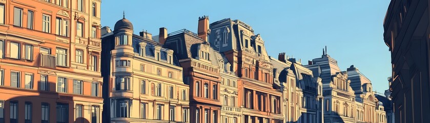 Fototapeta premium Row of Historic Buildings with Ornate Facades and Windows