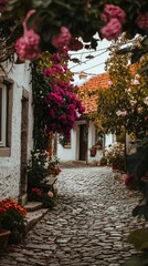 Charming Cobblestone Walkway in Historic European Town