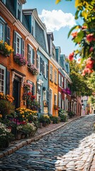 Charming Cobblestone Street with Colorful Buildings