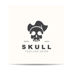 Skull skeleton logo vintage template idea on white background