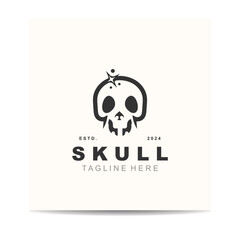 Skull skeleton logo vintage template idea on white background